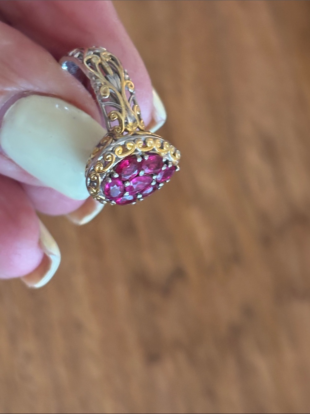 Sterling Silver 925 and 1.77 CT Burmese Ruby Pear-Shaped Cluster Ring SZ 9 - Picture 4 of 16